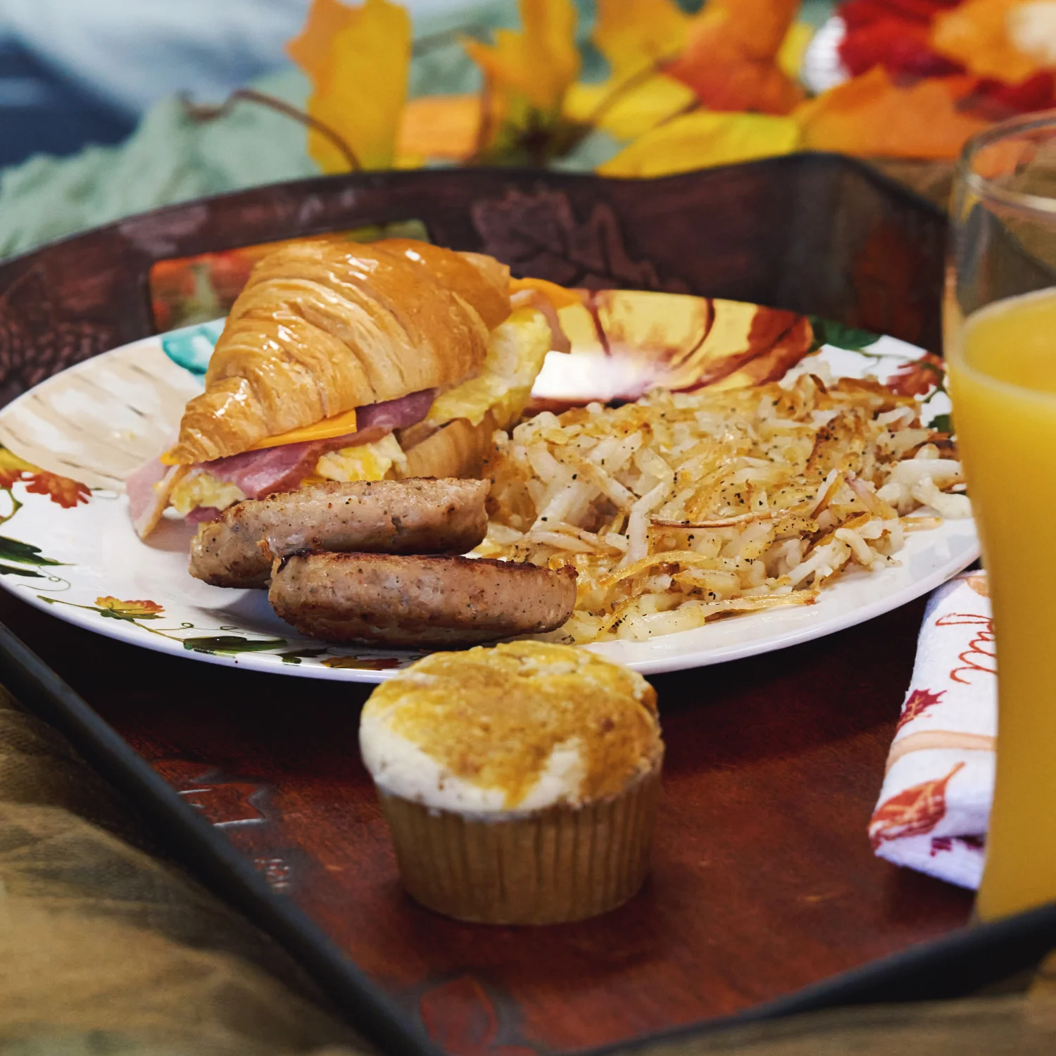 Bacon and sausage on plate of food